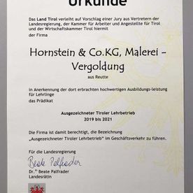 Ausgezeichneter Tiroler Lehrbetrieb_Hornstein_Urkunde